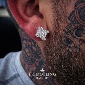 Silver Simulated Diamond Cube Earrings